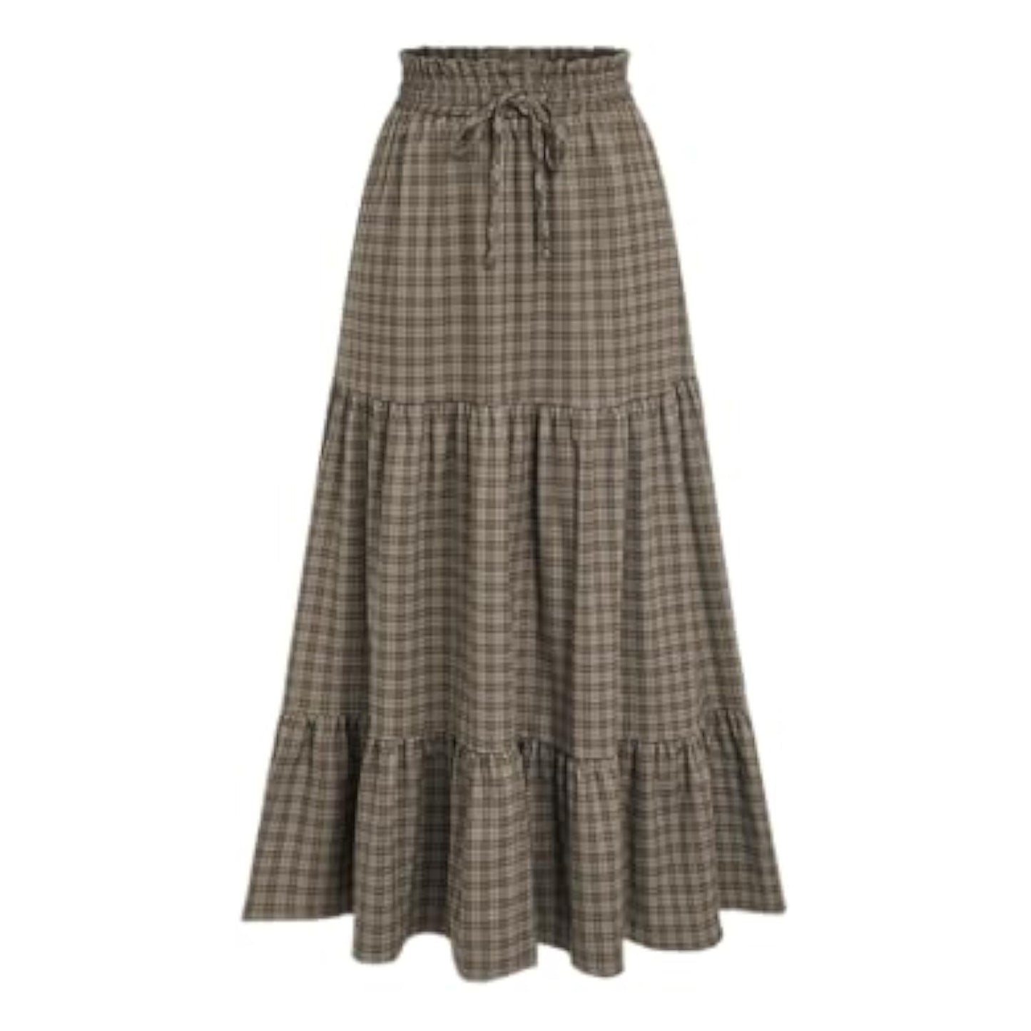 Elastic Waist Check Knotted Tiered Maxi Skirt