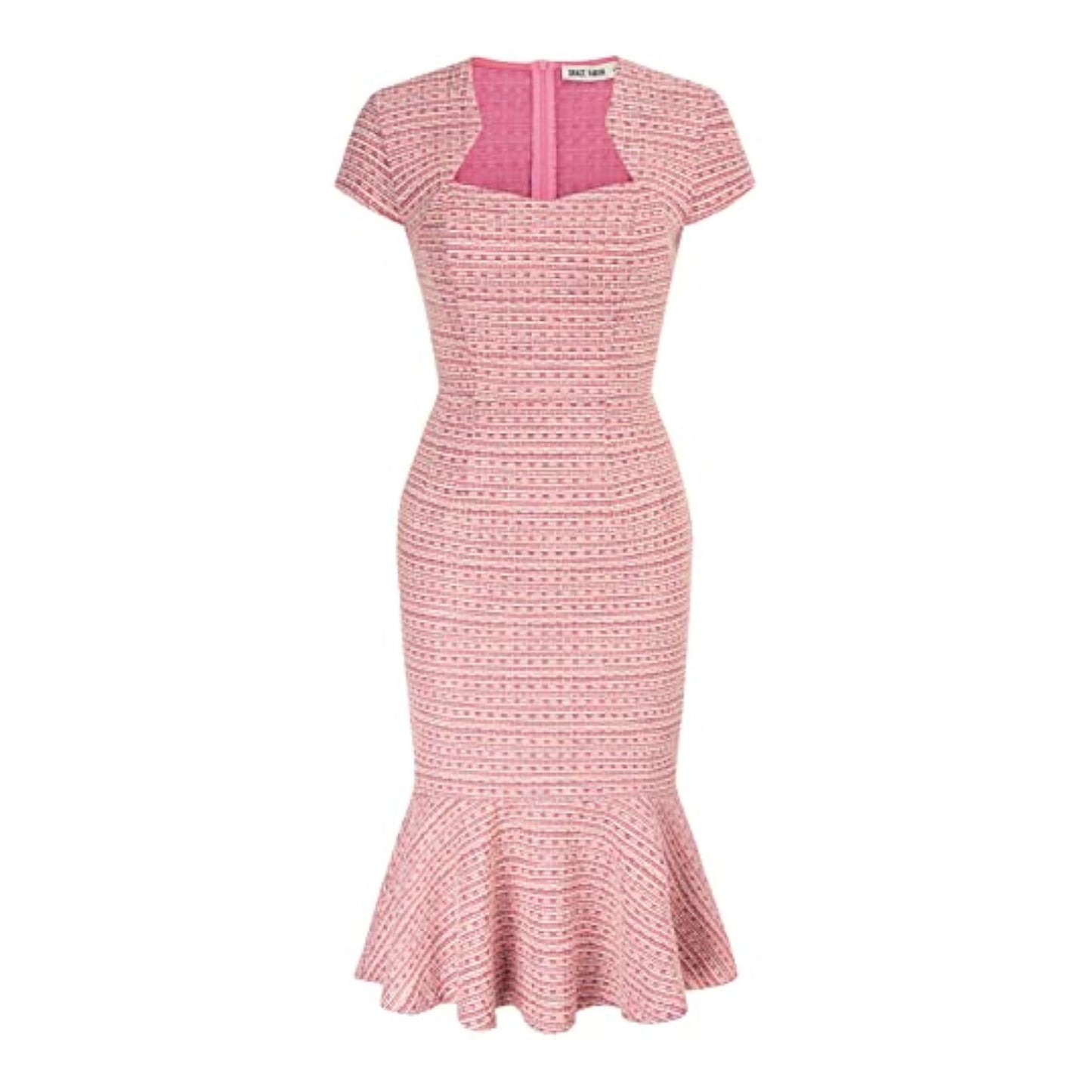Womens Elegant Cap Sleeve Fishtail Tweed Cocktail Bodycon Dress