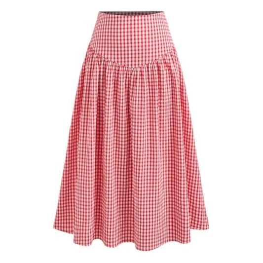 Gingham Long Skirts for Women Maxi Plaid Skirt A Line High Waist Summer Skirts Casual Trendy