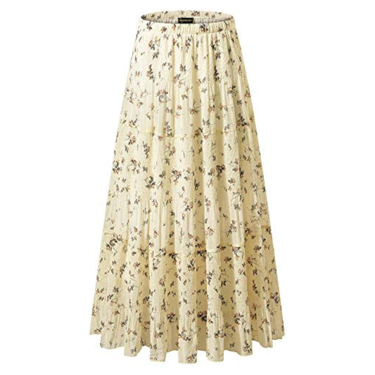 Women's Chiffon Elastic High Waist Pleated A-Line Flared Maxi Skirts