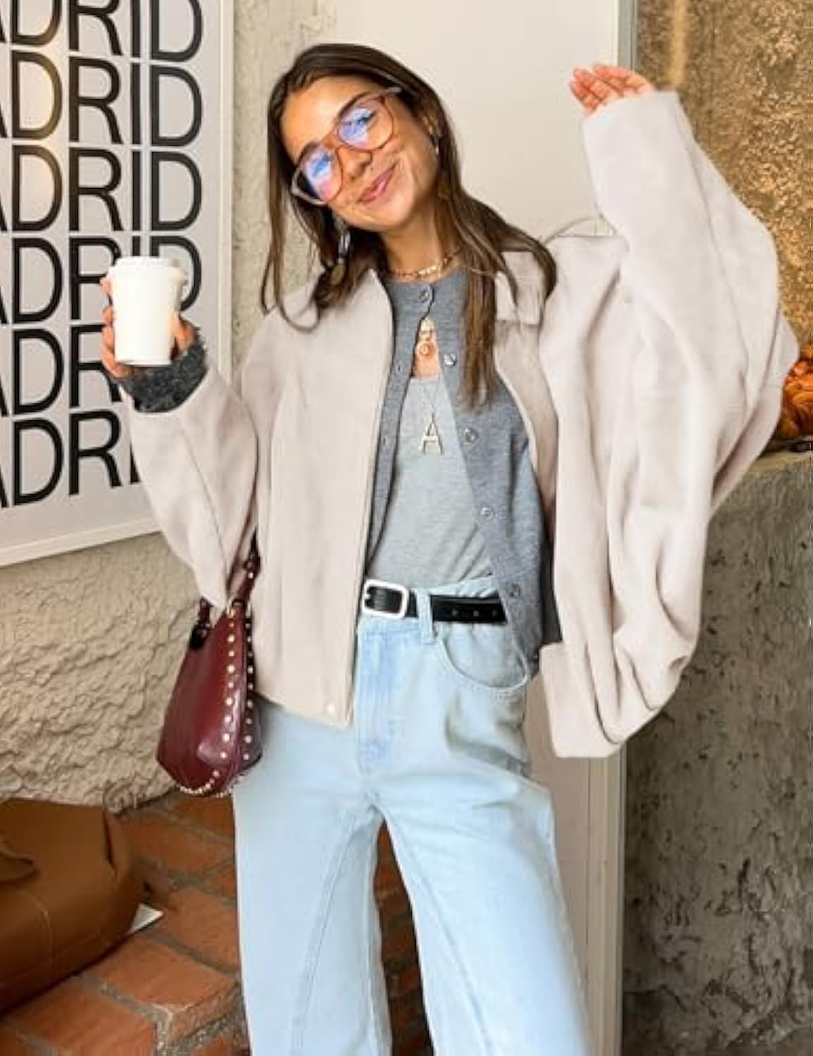 Womens Faux Suede Bomber Jacket Casual Lapel Pilot Jackets Coat Oversized Long Sleeve