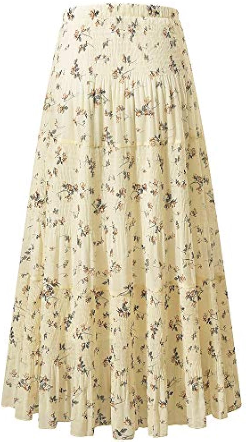 Women's Chiffon Elastic High Waist Pleated A-Line Flared Maxi Skirts