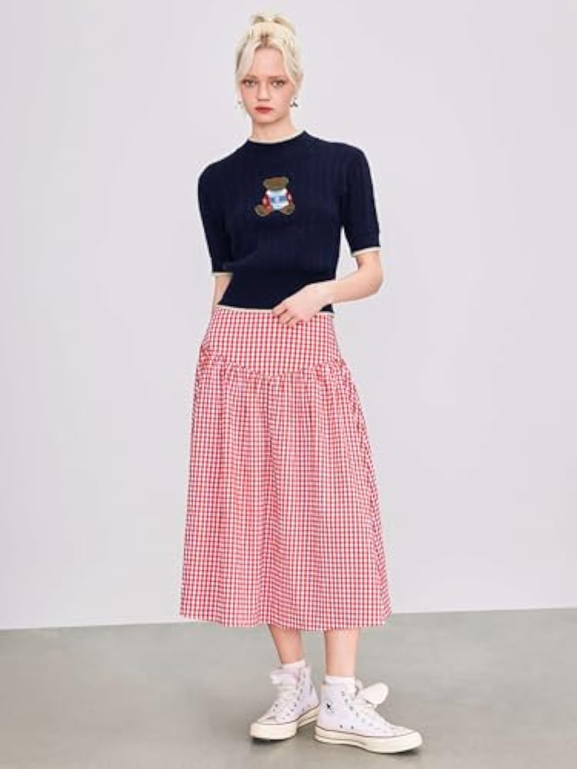 Gingham Long Skirts for Women Maxi Plaid Skirt A Line High Waist Summer Skirts Casual Trendy
