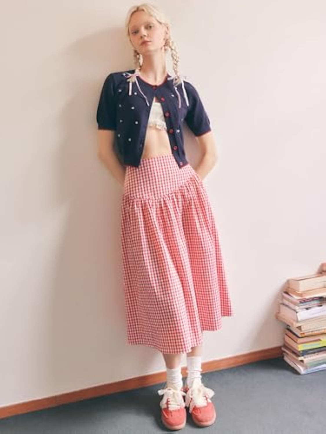 Gingham Long Skirts for Women Maxi Plaid Skirt A Line High Waist Summer Skirts Casual Trendy
