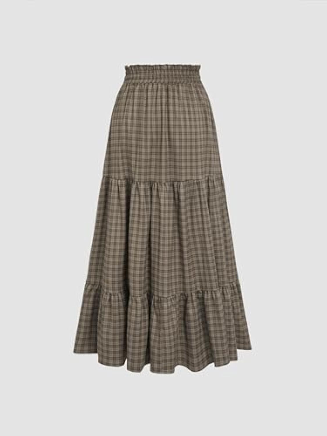 Elastic Waist Check Knotted Tiered Maxi Skirt